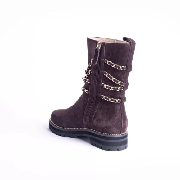 NEW CECELIA NEW YORK Chocolate Suede Misunderstood Chain Boots Chocolate 864tn - Picture 6 of 9